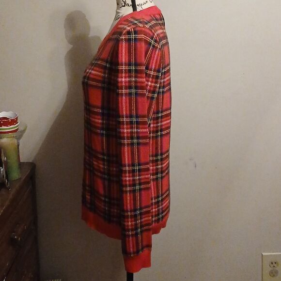 J. Crew Red and Black Tartan Crew Neck Sweater - Picture 9 of 10